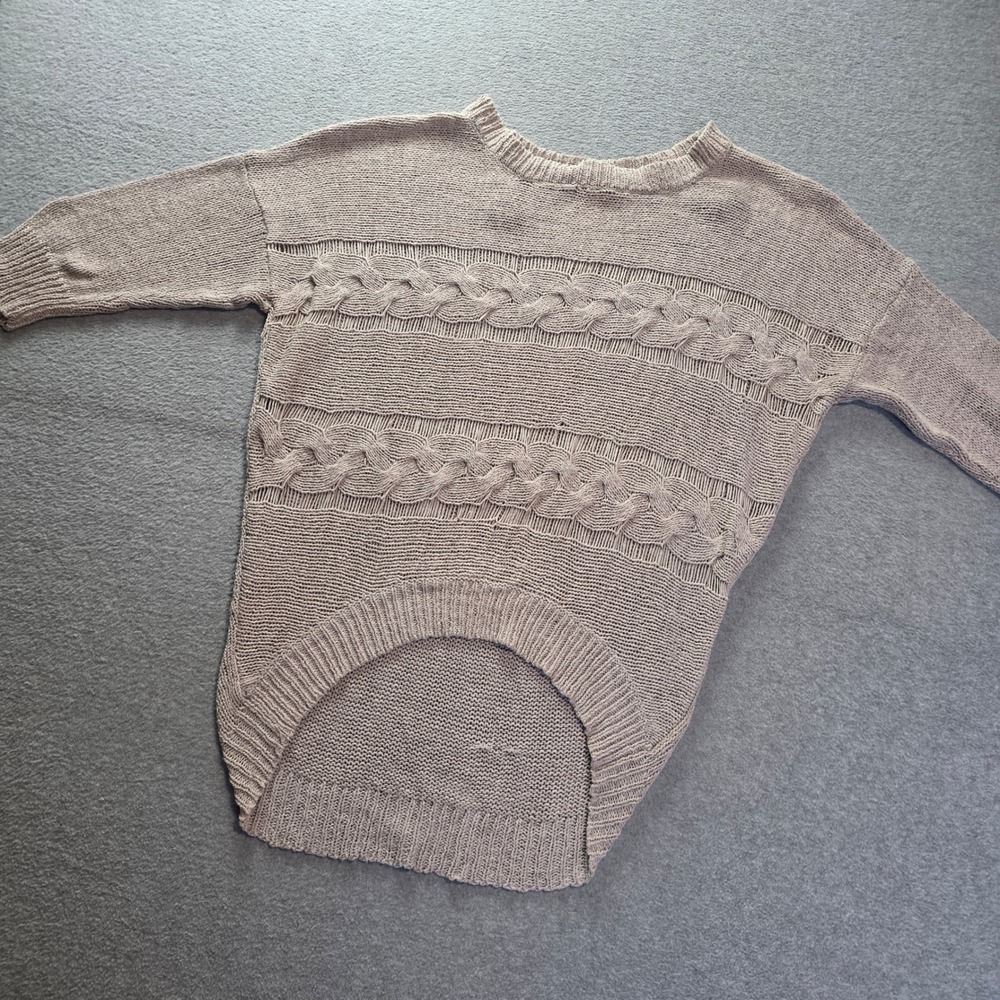 Willi Smith Cable Knit Ladder Knit Sweater Womens L Beige Boho Coastal Tunic